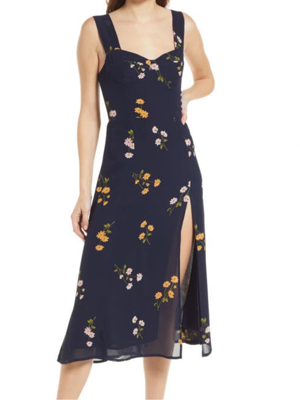 Reformation Navy Floral Midi Dress Size 6
